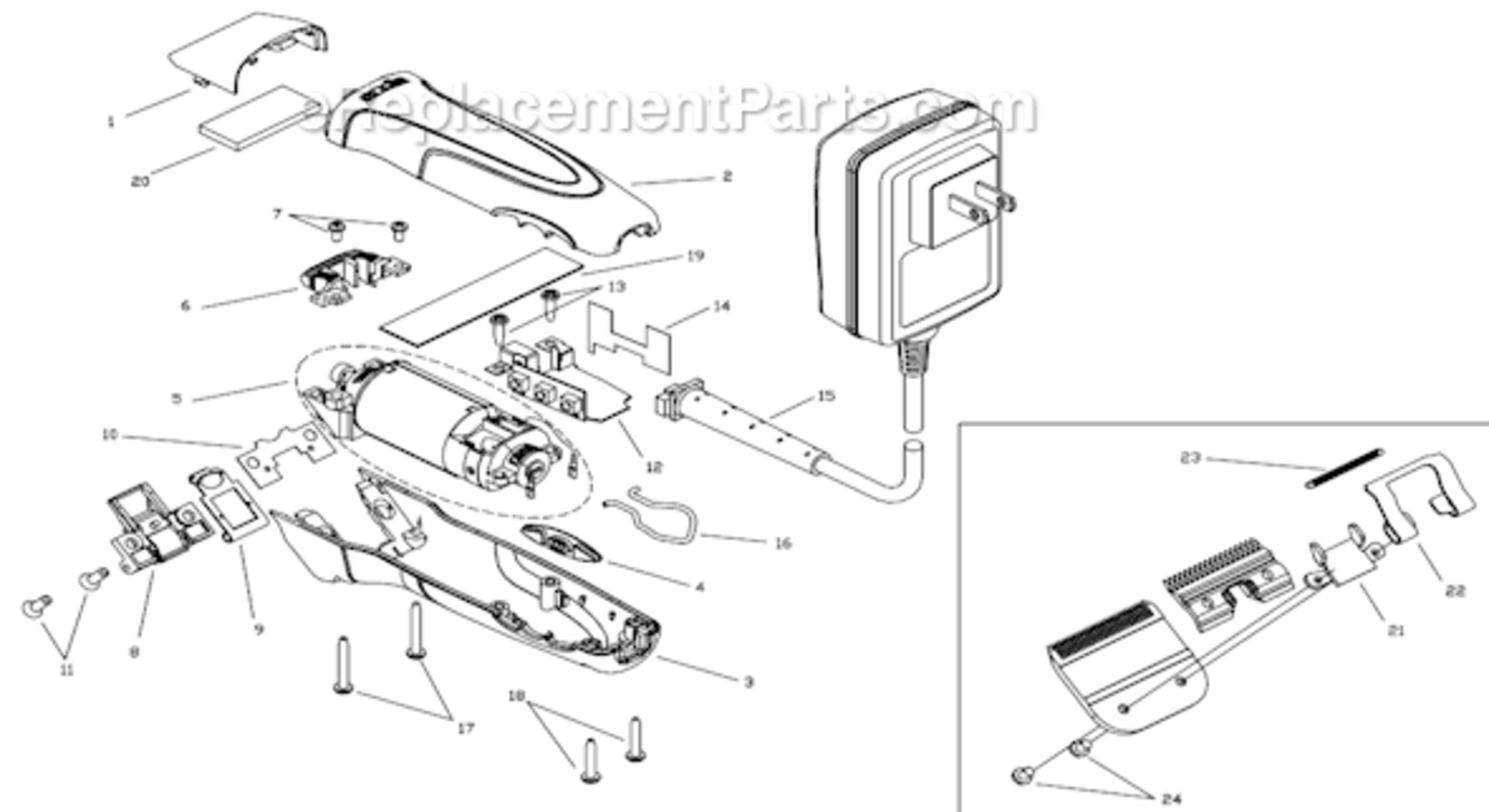 Page A Diagram and Parts List for  Andis Clipper Trimmer
