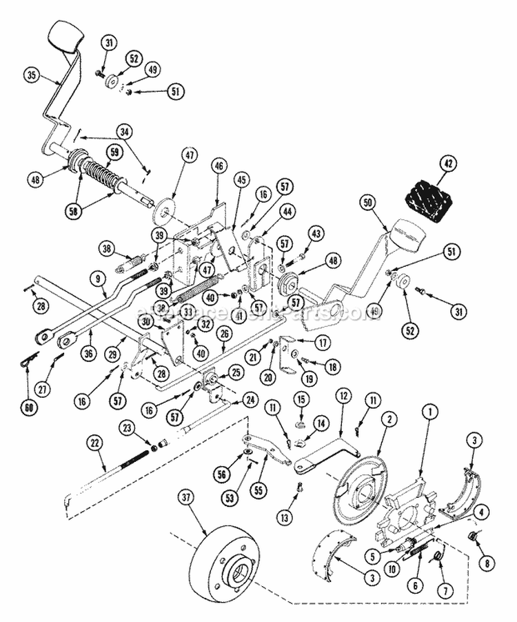 Rear Brake & Neutralizer Assembly Diagram and Parts List for 000101 Ariens Lawn Tractor