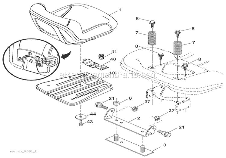 Seat Diagram and Parts List for 000101 Ariens Lawn Tractor