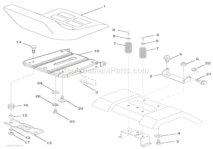 Seat Diagram and Parts List for 000101 Ariens Lawn Tractor