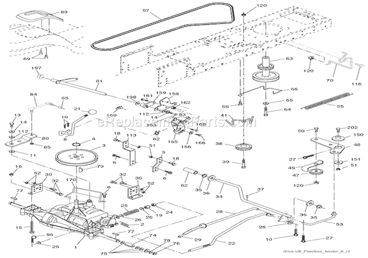 Drive Diagram and Parts List for 000101 Ariens Lawn Tractor
