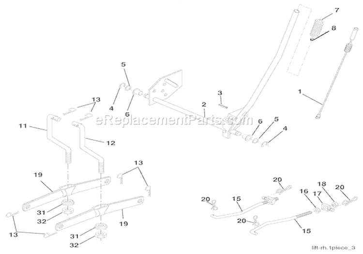 Mower Lift Diagram and Parts List for 000101 Ariens Lawn Tractor