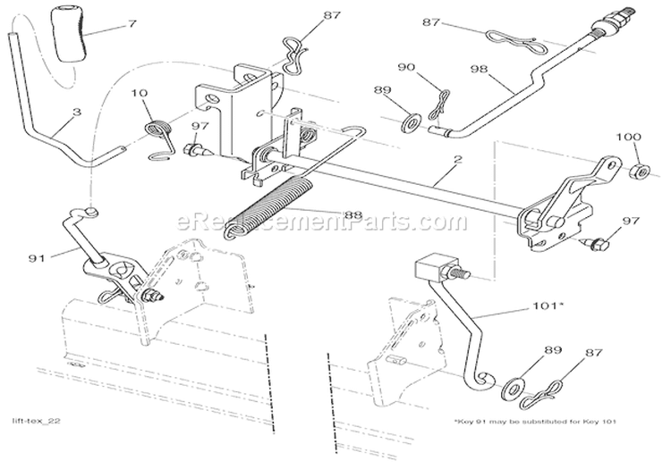 Mower Lift Diagram and Parts List for 000101 Ariens Lawn Tractor