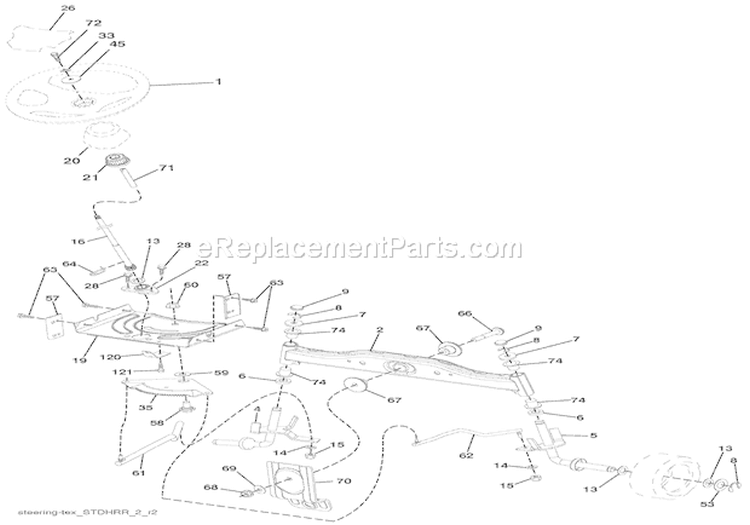 Steering Diagram and Parts List for 000101 Ariens Lawn Tractor