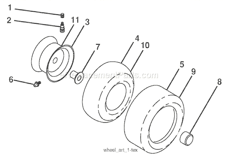 Wheels & Tires Diagram and Parts List for 000101 Ariens Lawn Tractor