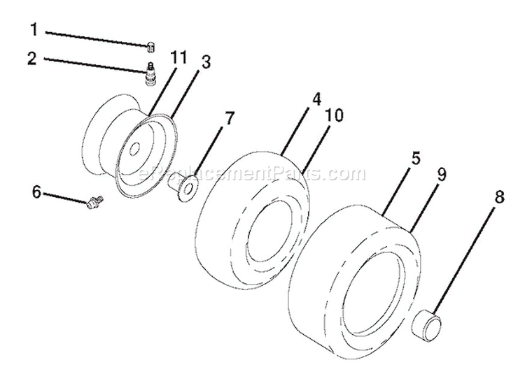 Wheels & Tires Diagram and Parts List for 000101 Ariens Lawn Tractor