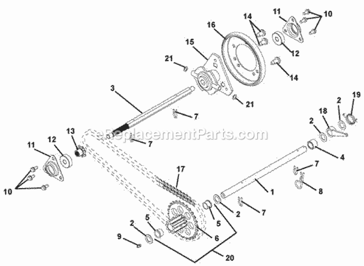 Reduction Drive Diagram and Parts List for 002381 Ariens Snow Blower