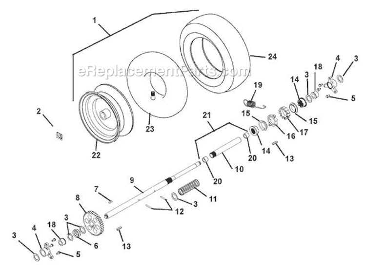 Wheels And Axles Diagram and Parts List for 002381 Ariens Snow Blower