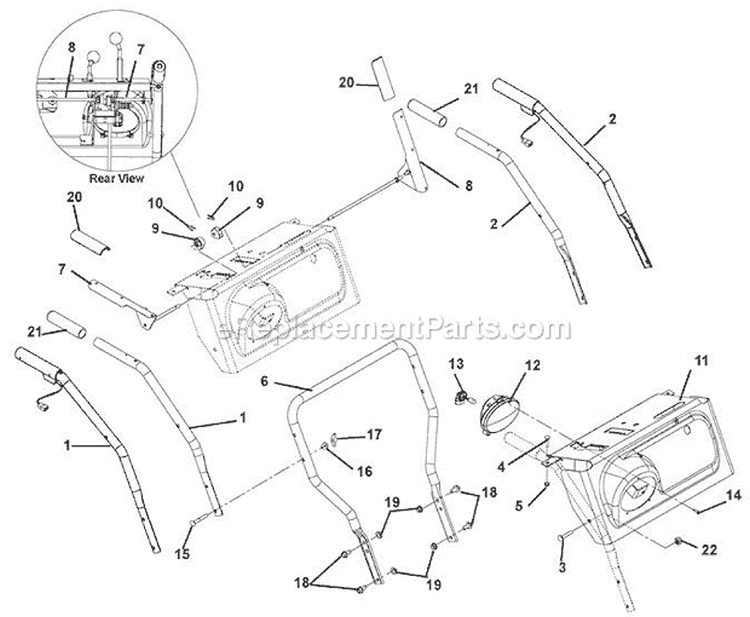 Handlebars, Lever Controls, Panel And Dash Diagram and Parts List for 002381 Ariens Snow Blower