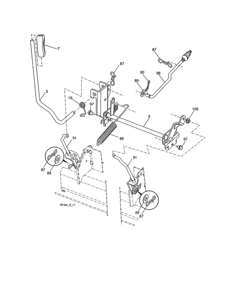 Mower Lift Diagram and Parts List for  Ariens Lawn Tractor