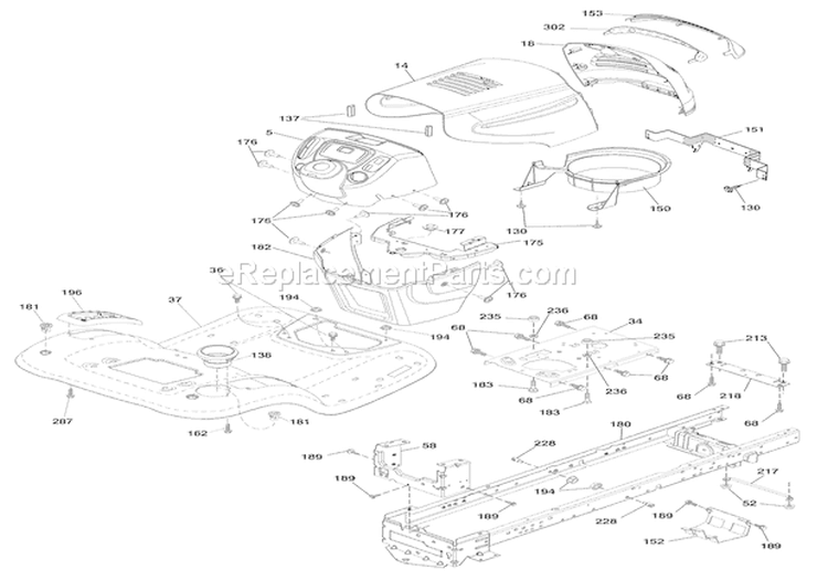 Chassis Diagram and Parts List for 000101 Ariens Lawn Tractor