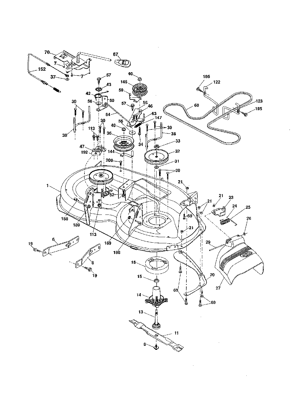 Mower Deck Diagram and Parts List for 96046000100 Ariens Lawn Tractor