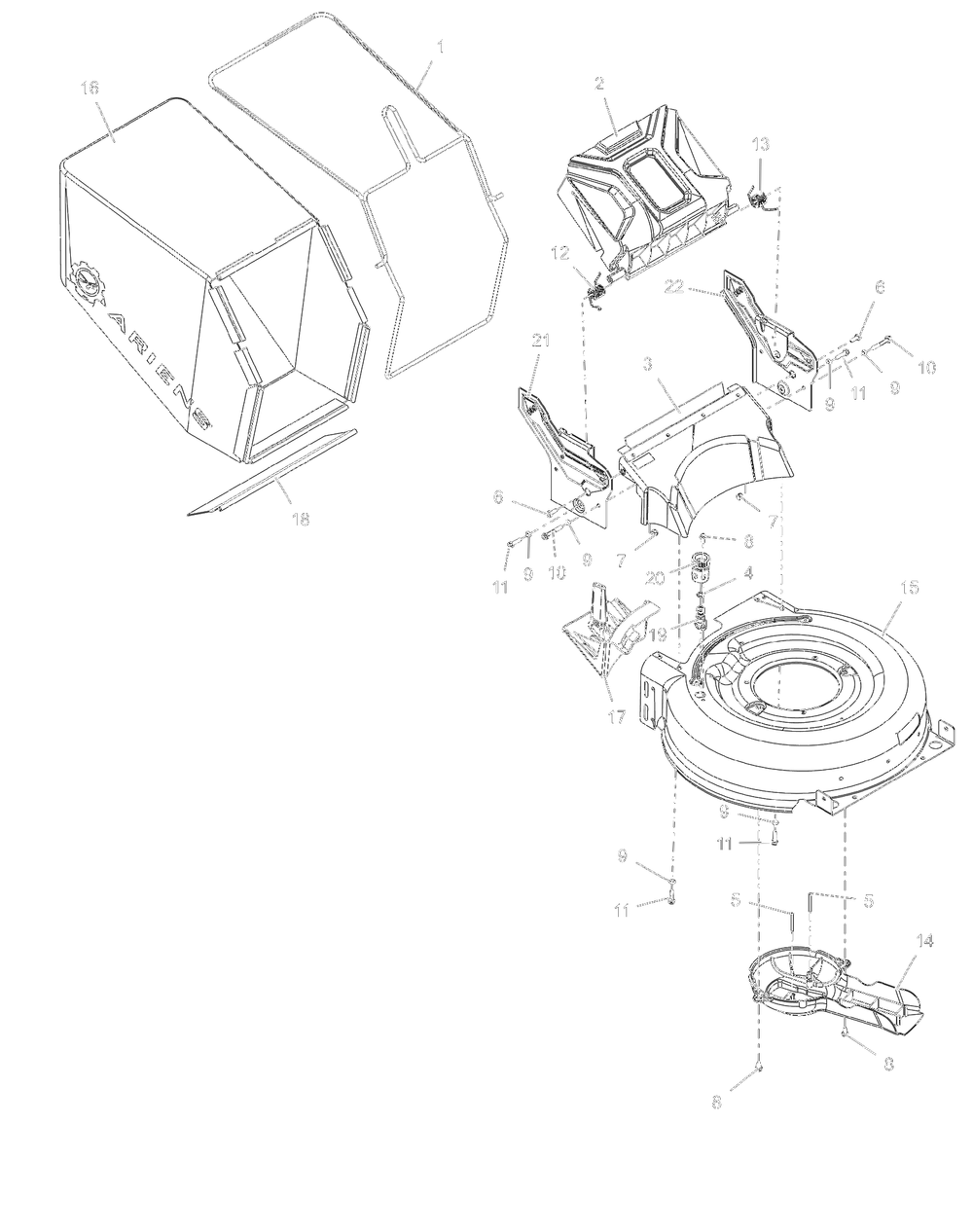 Mower Deck And Bag Diagram and Parts List for 032000 + Ariens Lawn Mower