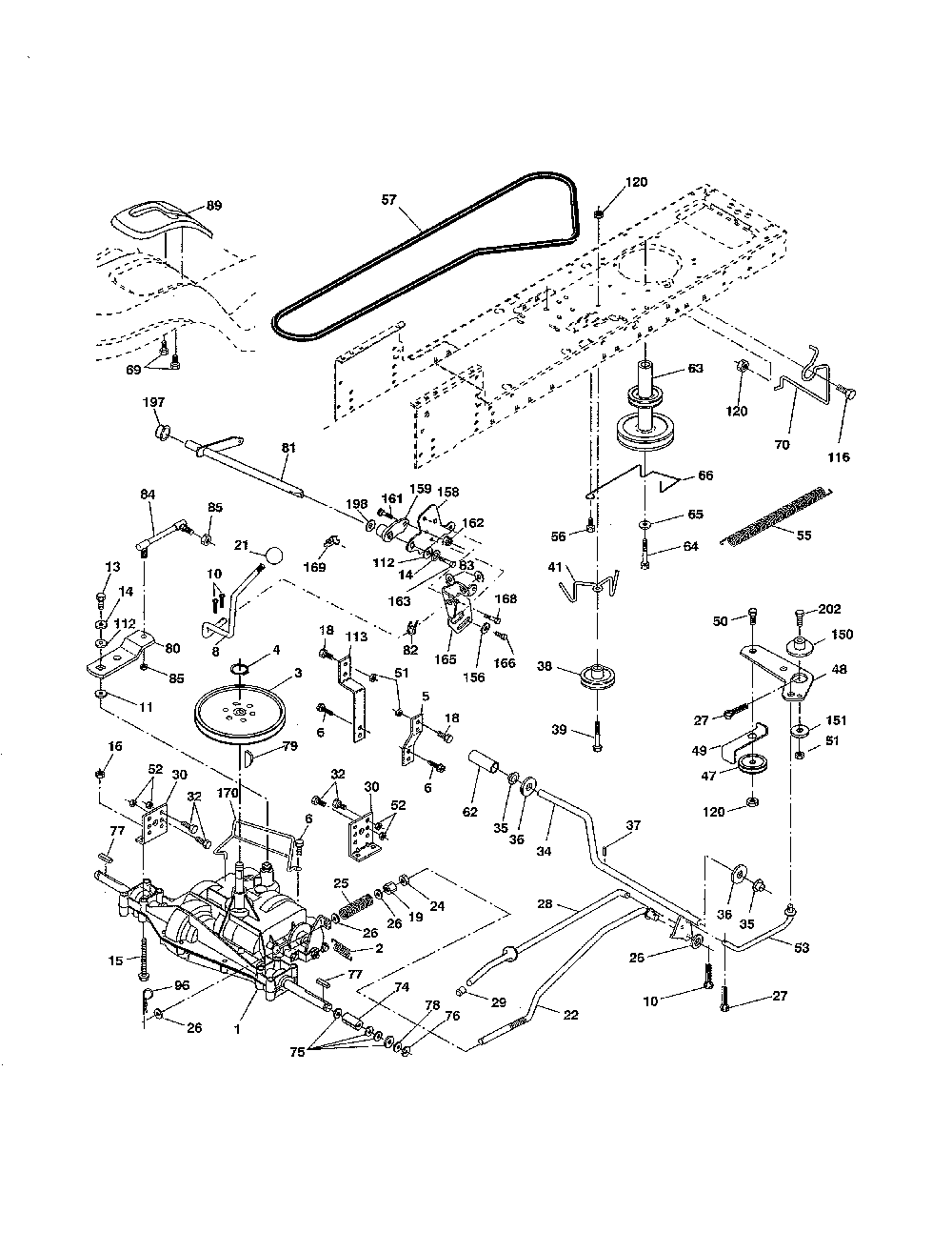 Drive Diagram and Parts List for 96016002101 Ariens Lawn Tractor