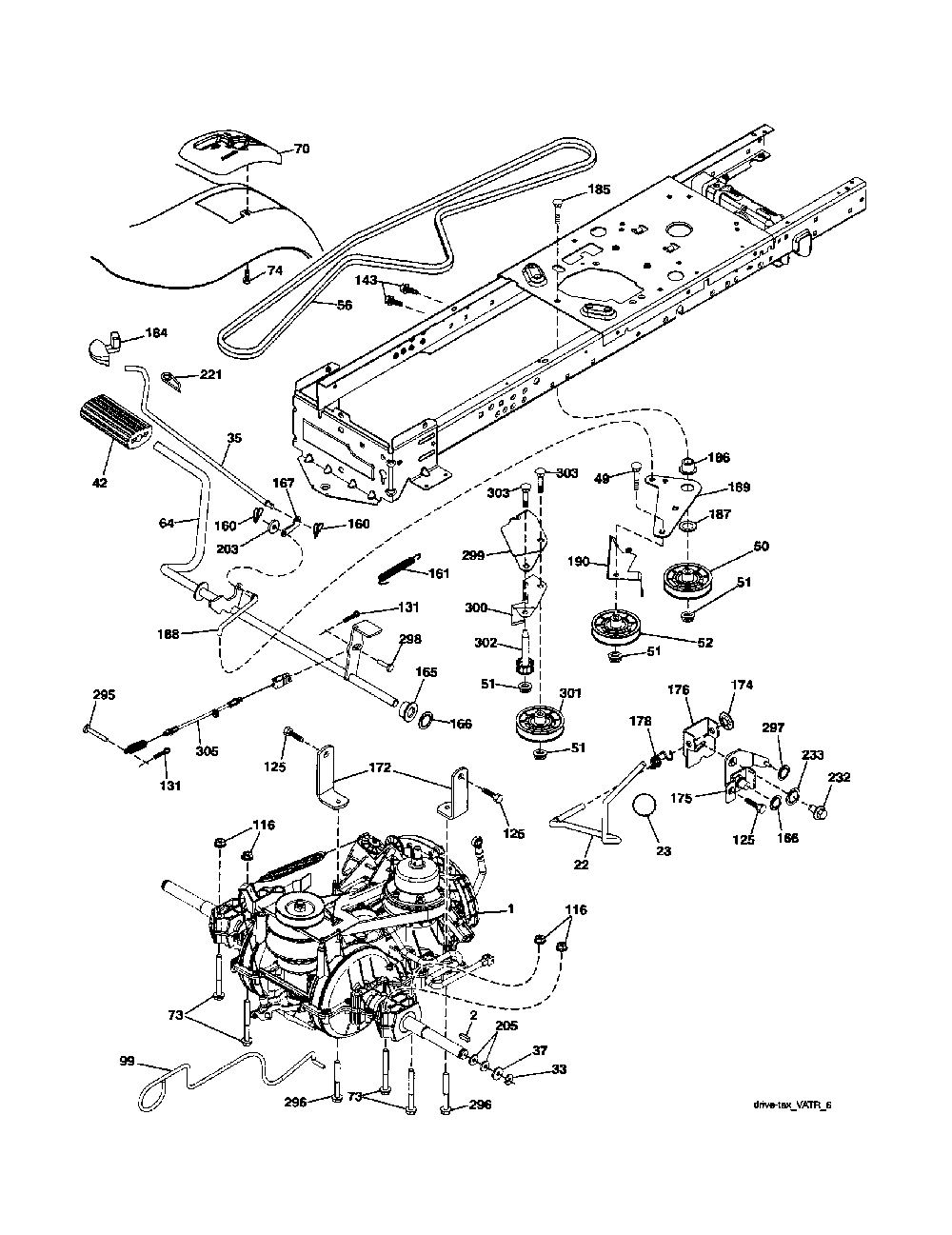 Drive Diagram and Parts List for  Ariens Lawn Tractor