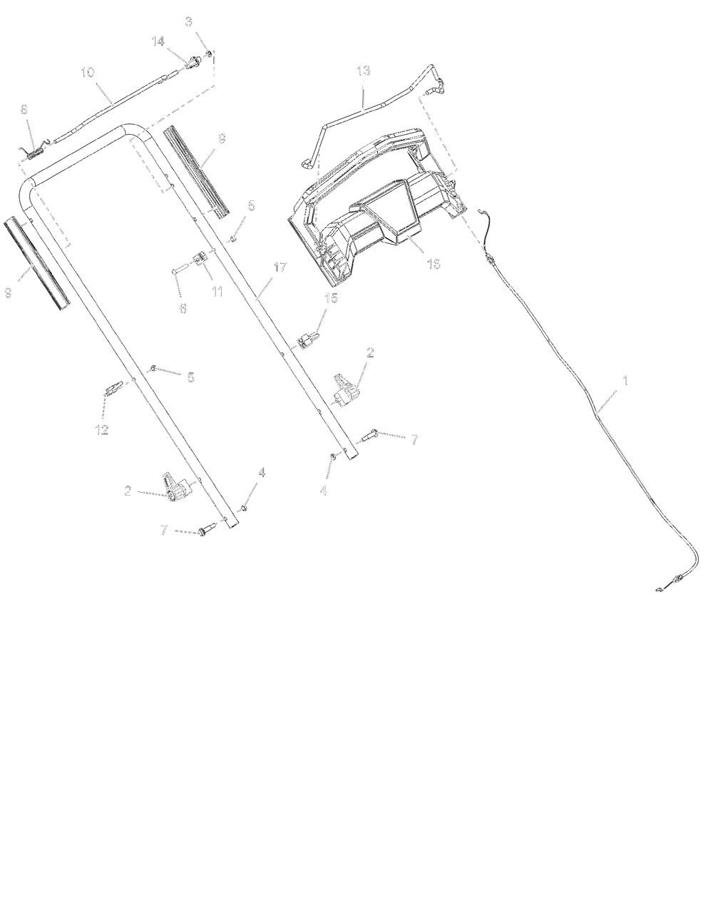 Handlebar And Rwd Operator Presence Cable Diagram and Parts List for 000101 - 007499 Ariens Lawn Mower