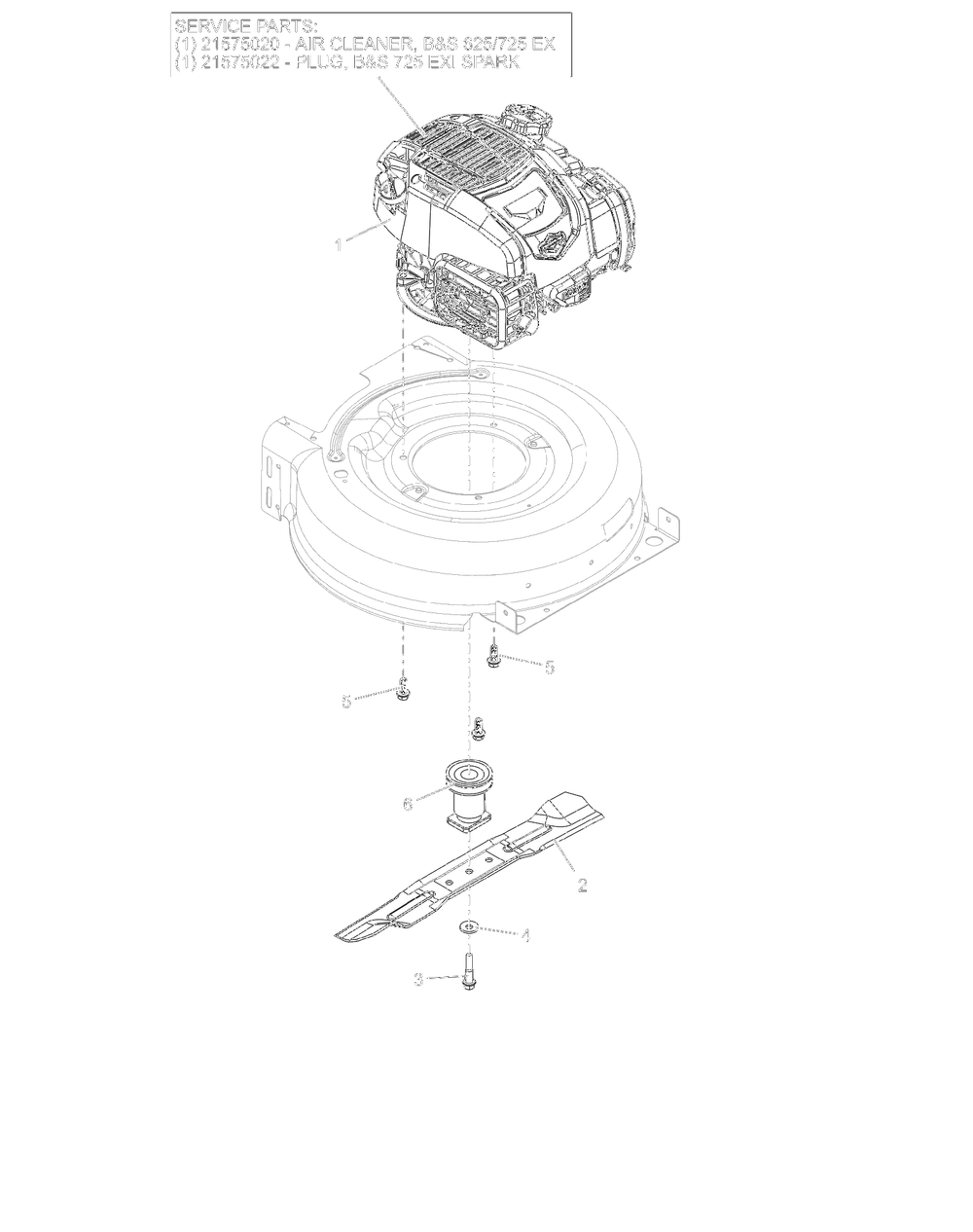 Engine And Blade Diagram and Parts List for 032000 + Ariens Lawn Mower