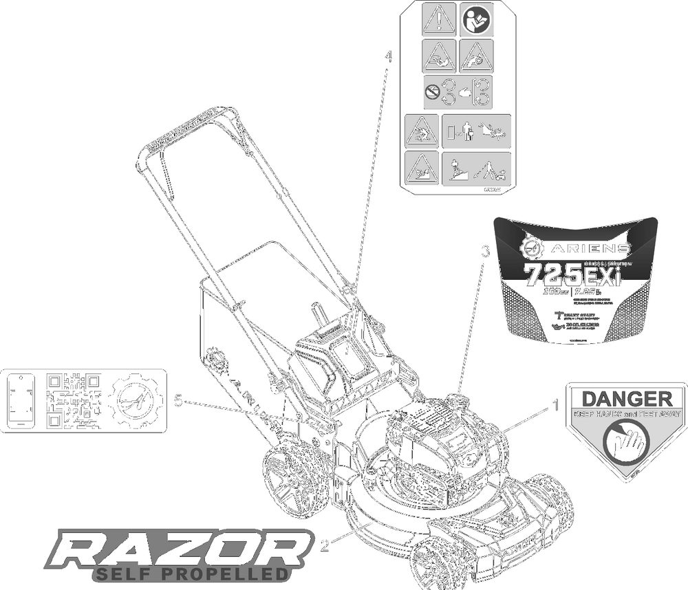 Decals Diagram and Parts List for 032000 + Ariens Lawn Mower