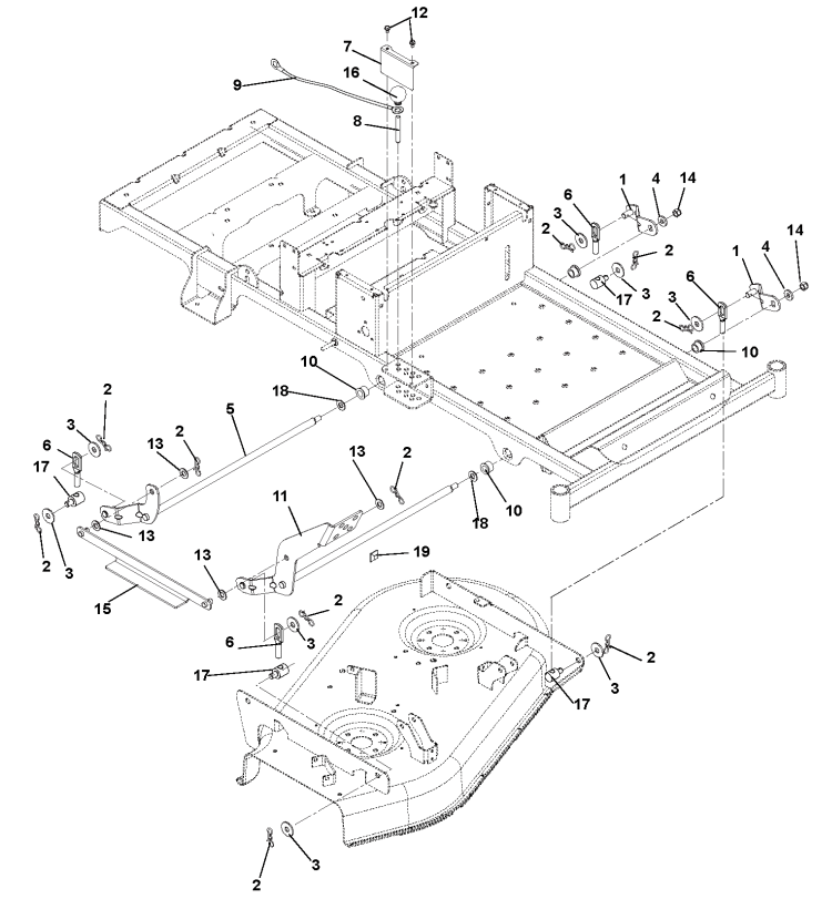 Mower Deck Lift Diagram and Parts List for 000101-009999 Ariens Lawn Tractor