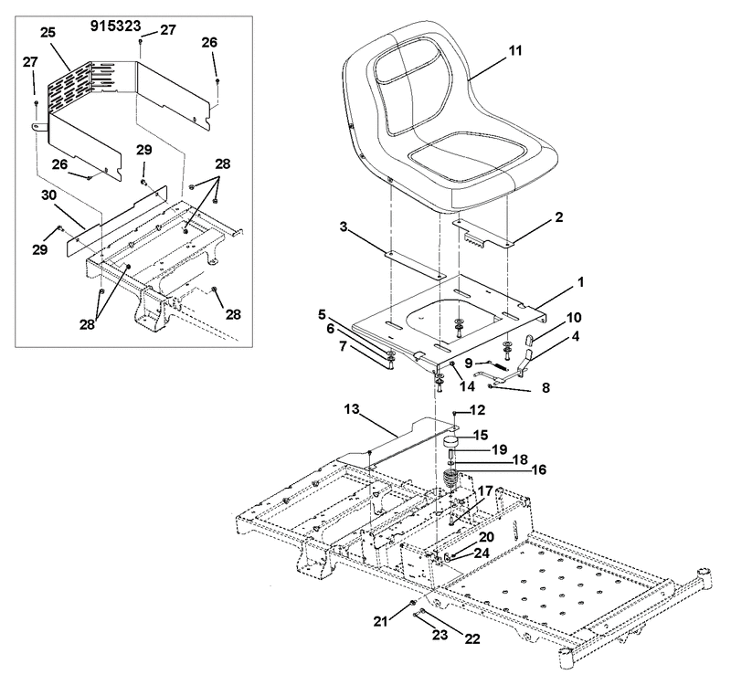 Seat And Seat Support 2 Diagram and Parts List for 010000 - Ariens Lawn Tractor