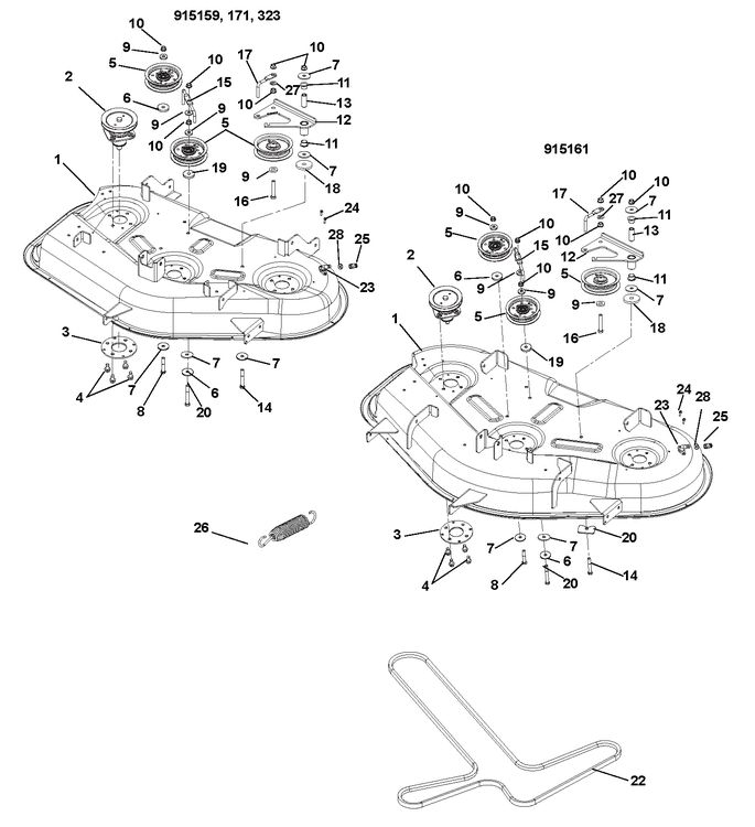 Mower Deck Belt And Idlers 2 Diagram and Parts List for 010000 - Ariens Lawn Tractor