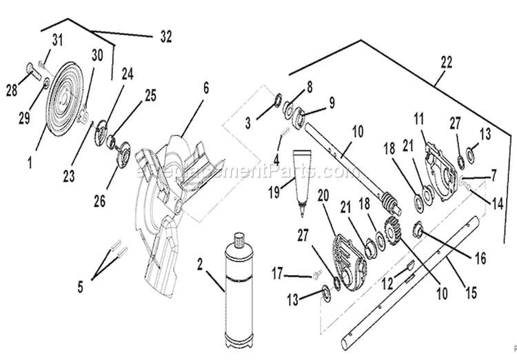 Gear Case And Impeller Diagram and Parts List for 000101 Ariens Snow Blower