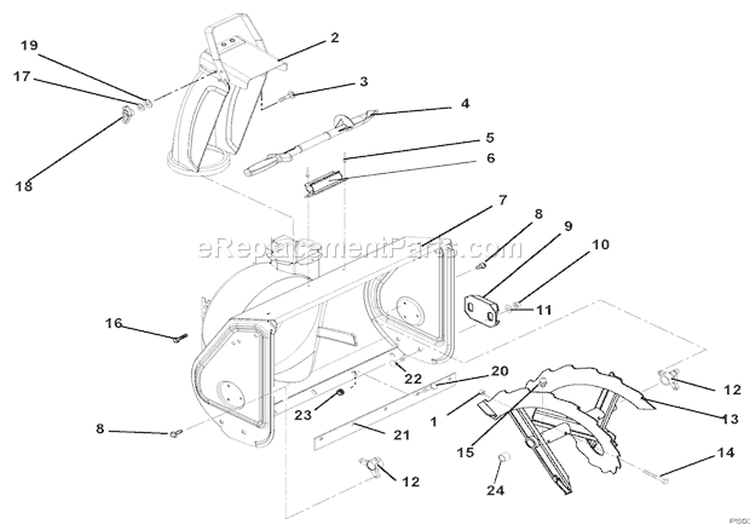 Auger And Chute Diagram and Parts List for 000101 Ariens Snow Blower