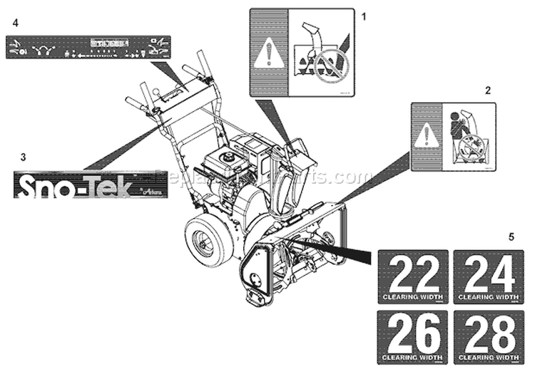 Decals Diagram and Parts List for 000101 Ariens Snow Blower