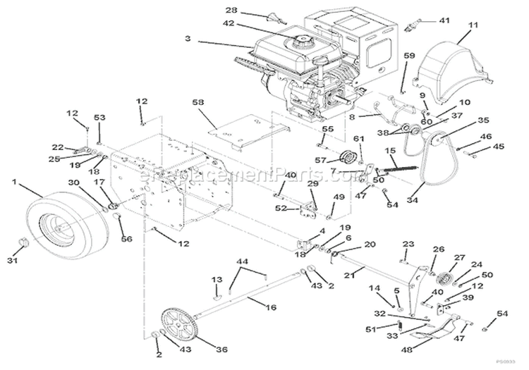 Engine And Belt Drive Diagram and Parts List for 000101 Ariens Snow Blower
