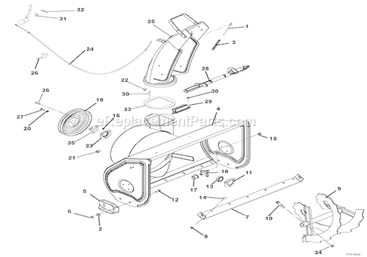 Auger And Chute Diagram and Parts List for 002001 Ariens Snow Blower