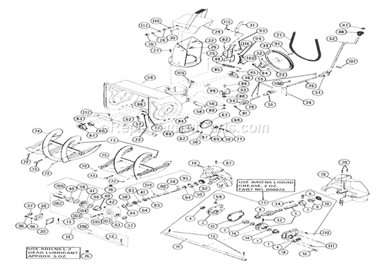 Sno-Thro 24" Diagram and Parts List for 000101 Ariens Snow Blower