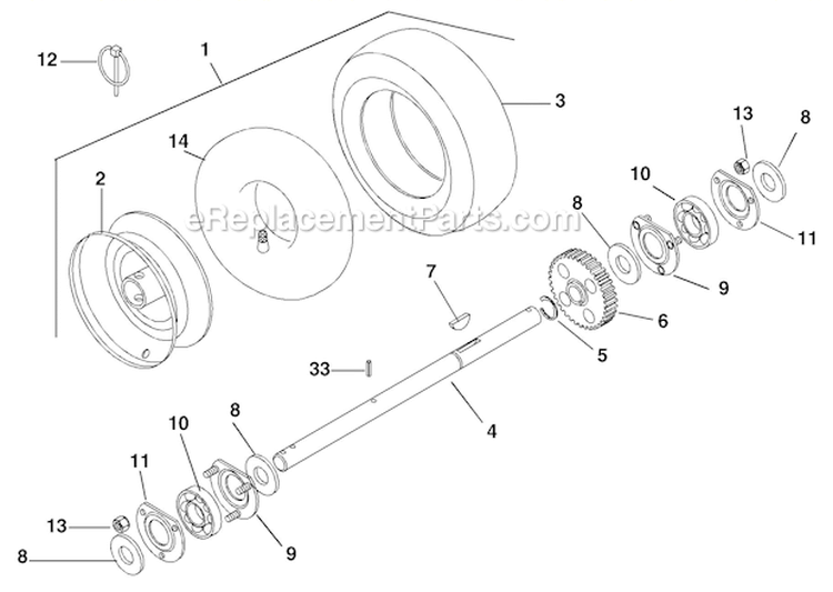 Wheels And Axle Diagram and Parts List for 000101 Ariens Snow Blower