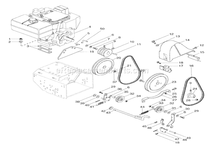 Engine And Belt Drive Diagram and Parts List for 000101 Ariens Snow Blower