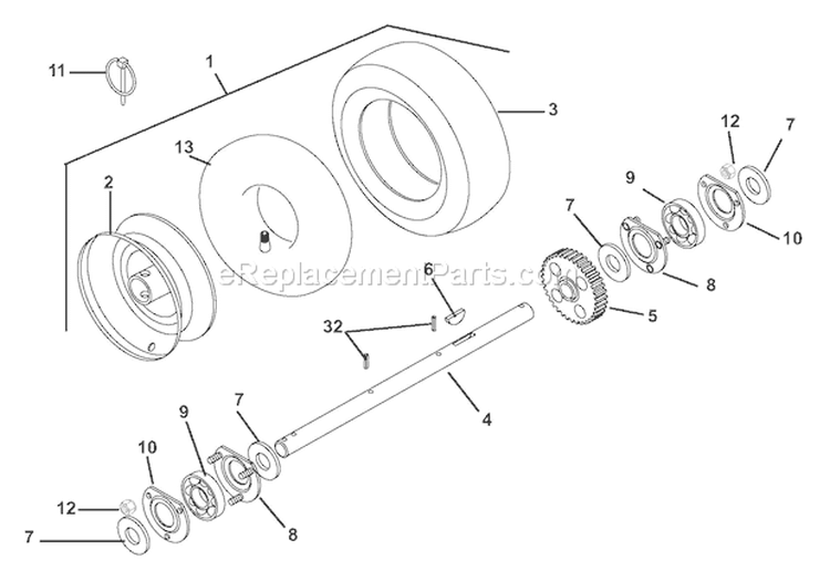 Wheels And Axle Diagram and Parts List for 000101 Ariens Snow Blower