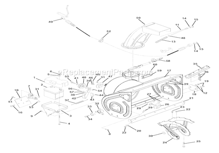 Chute, Auger And Battery Diagram and Parts List for 000101 Ariens Snow Blower