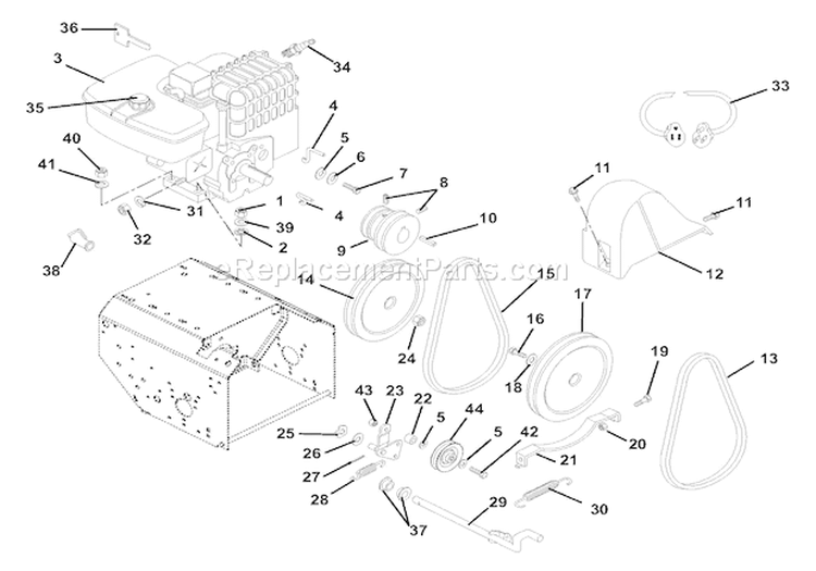 Engine And Belt Drive Diagram and Parts List for 000101 Ariens Snow Blower