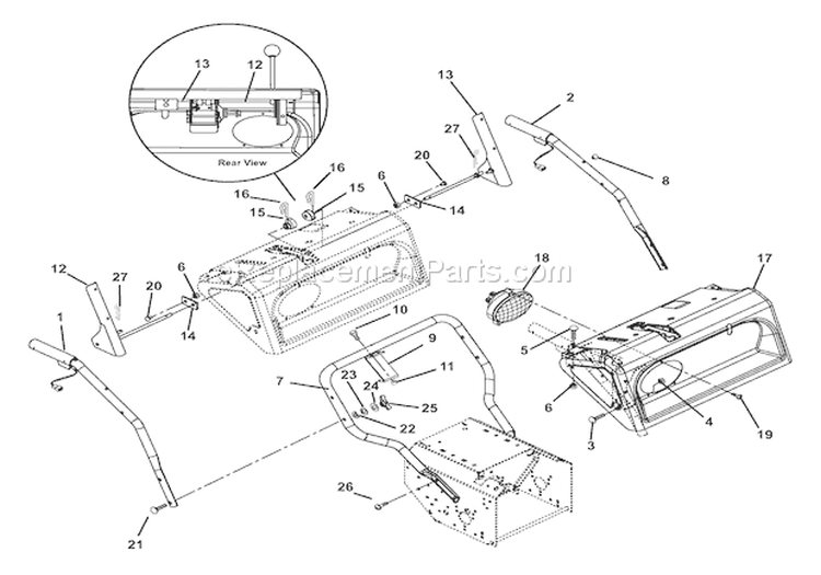 Handlebars, Lever Controls, Panel And Dash Diagram and Parts List for 000101 Ariens Snow Blower