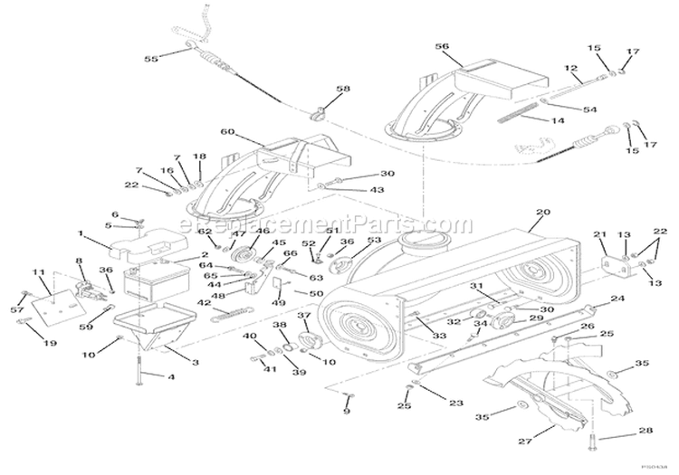 Chute, Auger And Battery Diagram and Parts List for 000101 Ariens Snow Blower