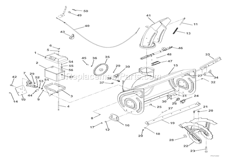Chute, Auger And Battery Diagram and Parts List for 000101 Ariens Snow Blower