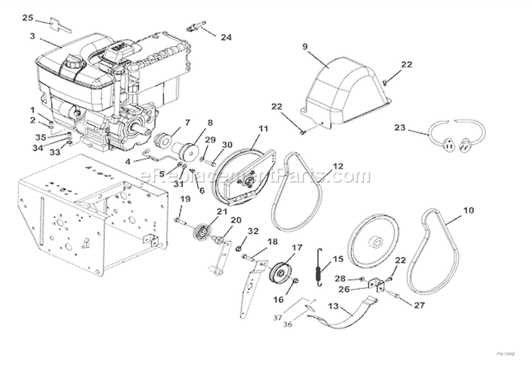 Engine And Belt Drive Diagram and Parts List for 000101 Ariens Snow Blower