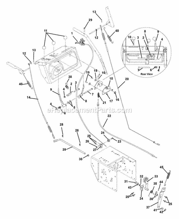 Cables And Controls Diagram and Parts List for 002381 Ariens Snow Blower