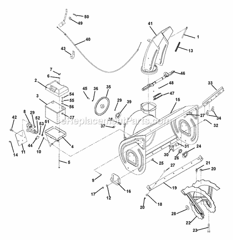 Chute, Auger And Battery Diagram and Parts List for 002381 Ariens Snow Blower