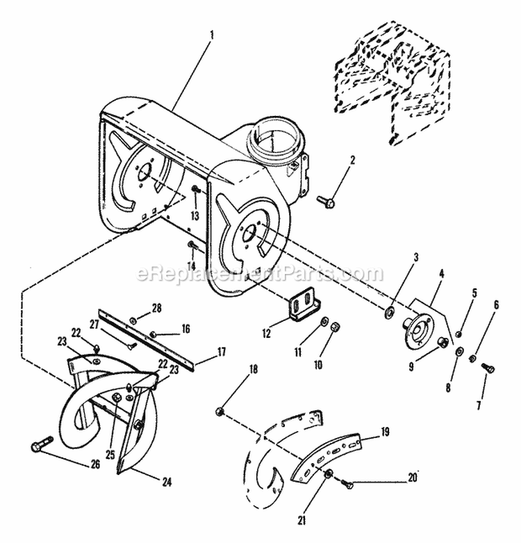 AugerImpeller Housing Diagram and Parts List for 030101 Ariens Snow Blower