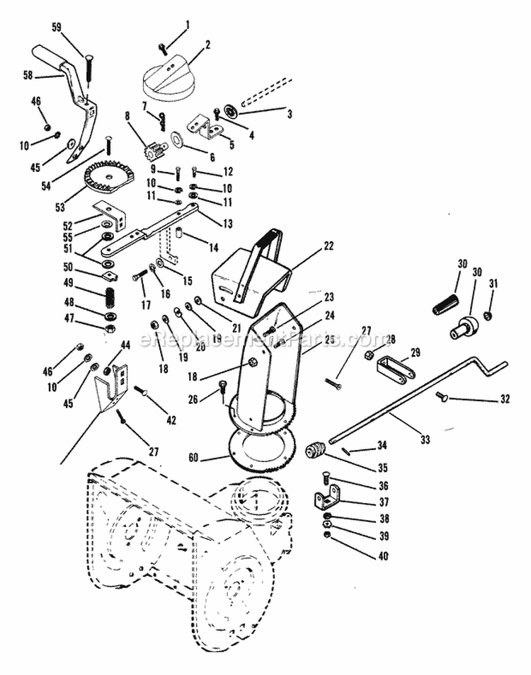 Discharge Chute Diagram and Parts List for 030101 Ariens Snow Blower
