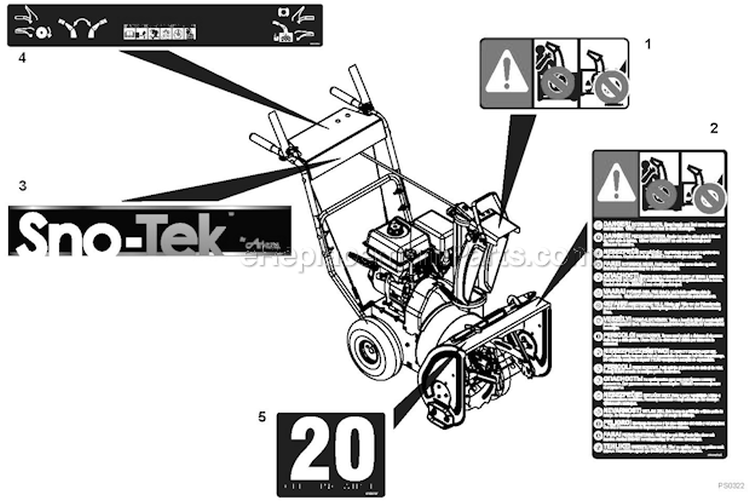 Decals Diagram and Parts List for 000101 Ariens Snow Blower