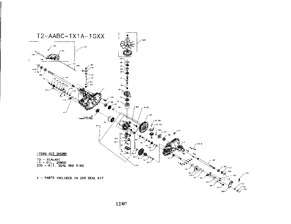 Transaxle Diagram and Parts List for  Ariens Lawn Tractor