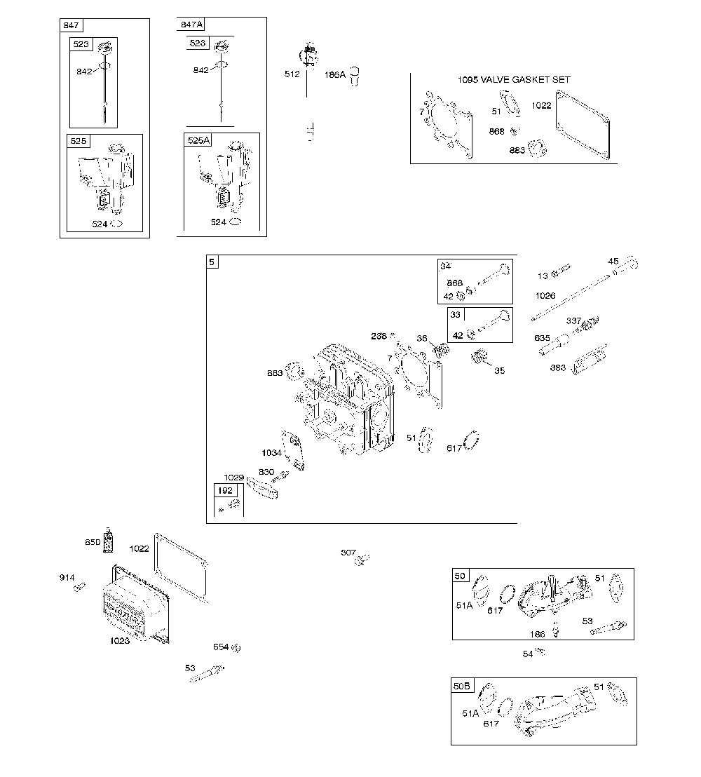 Cylinder head/gasket set-valve/intake manifold Diagram and Parts List for  Ariens Lawn Tractor