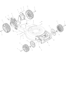 Wheels, Front Cover And Baffle Diagram and Parts List for 032000 + Ariens Lawn Mower