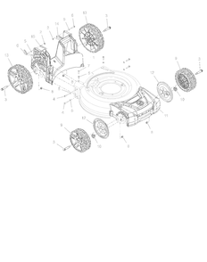 Wheels, Front Cover And Baffle Diagram and Parts List for 000101 - 031999 Ariens Lawn Mower