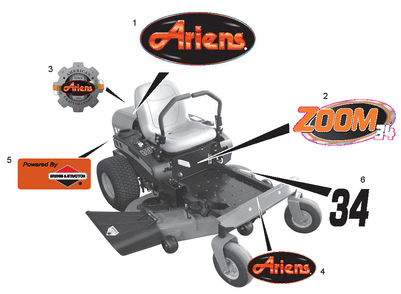 Decals - Style Diagram and Parts List for 010000 - Ariens Lawn Tractor